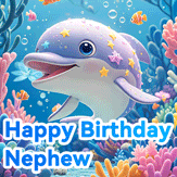 Happy birthday nephew gif with animated birthday celebration and party elements